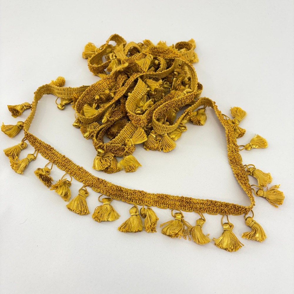 Conso Gold Tassel Trim 3 Yards Mustard Yellow Sewing Drapery Upholstery Vintage